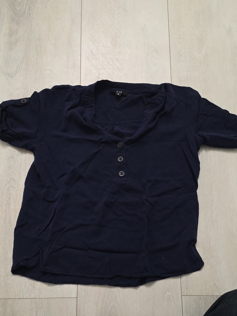 Women’s Navy Button-Front Henley Blouse